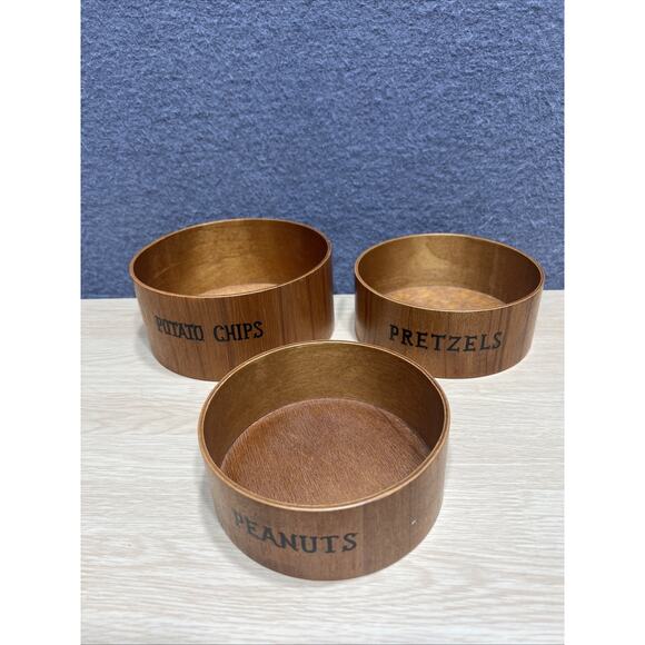 Vintage Rossini Mid Century Modern Set 3 Hand Made Wood Nesting Snack Bowls Teak - Picture 2 of 11